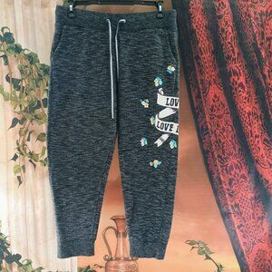 EUC: Reflex Sz 2XL Dark Gray Marled "LOVE" Floral Graphic Jogger Sweatpants